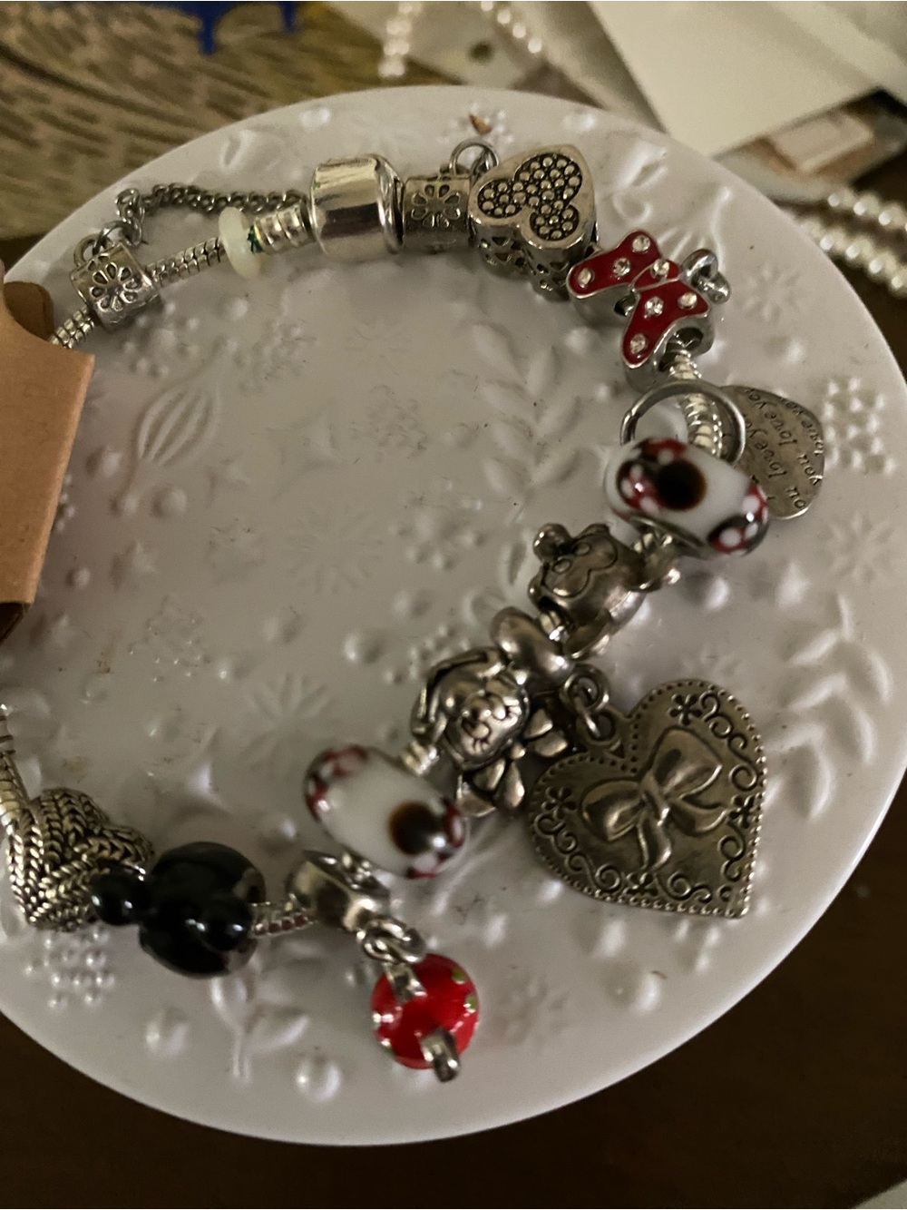 Disney Silver-Tone Charm Bracelet with Red, Black and White Accents